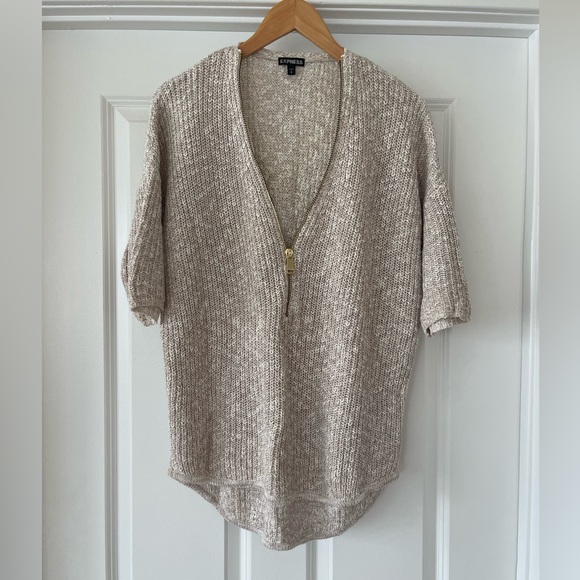 EUC Express Cream Sweater Half Zip Gold Detail Size S - Picture 3 of 5
